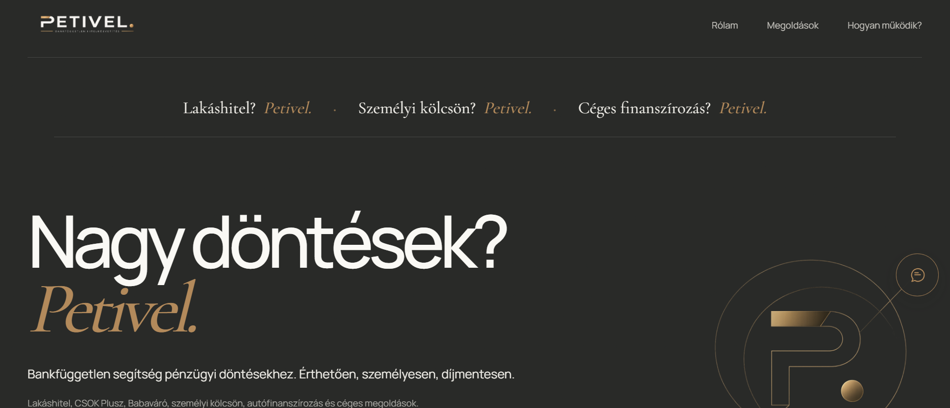 A Petivel.hu weboldalának desktop nézete