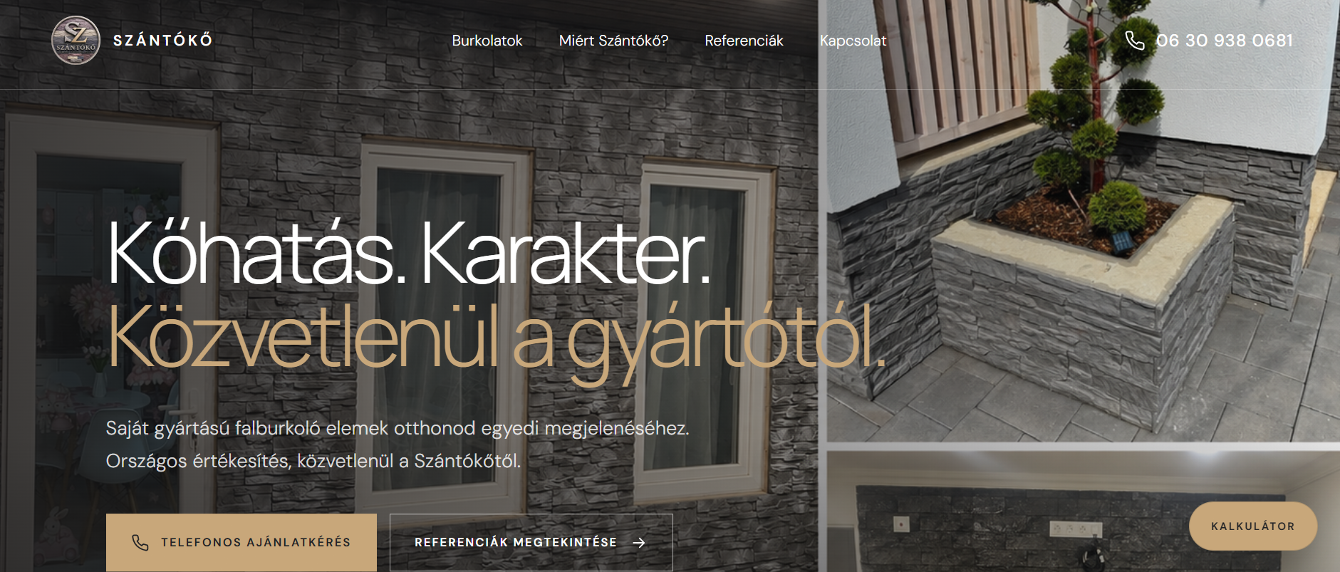 A Szántkő weboldalának desktop nézete